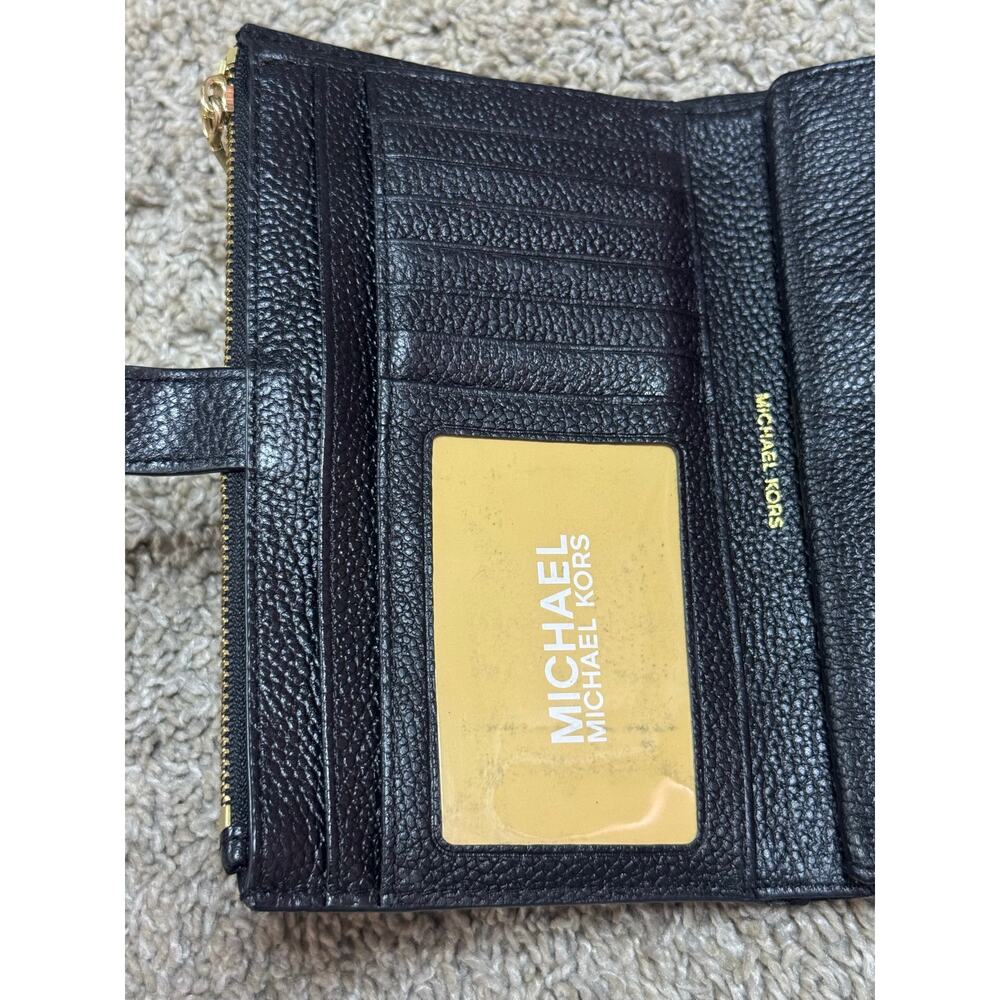 Michael Kors Jet Set Travel Large Pebbled Leather Wallet Clutch Black - Picture 6 of 8